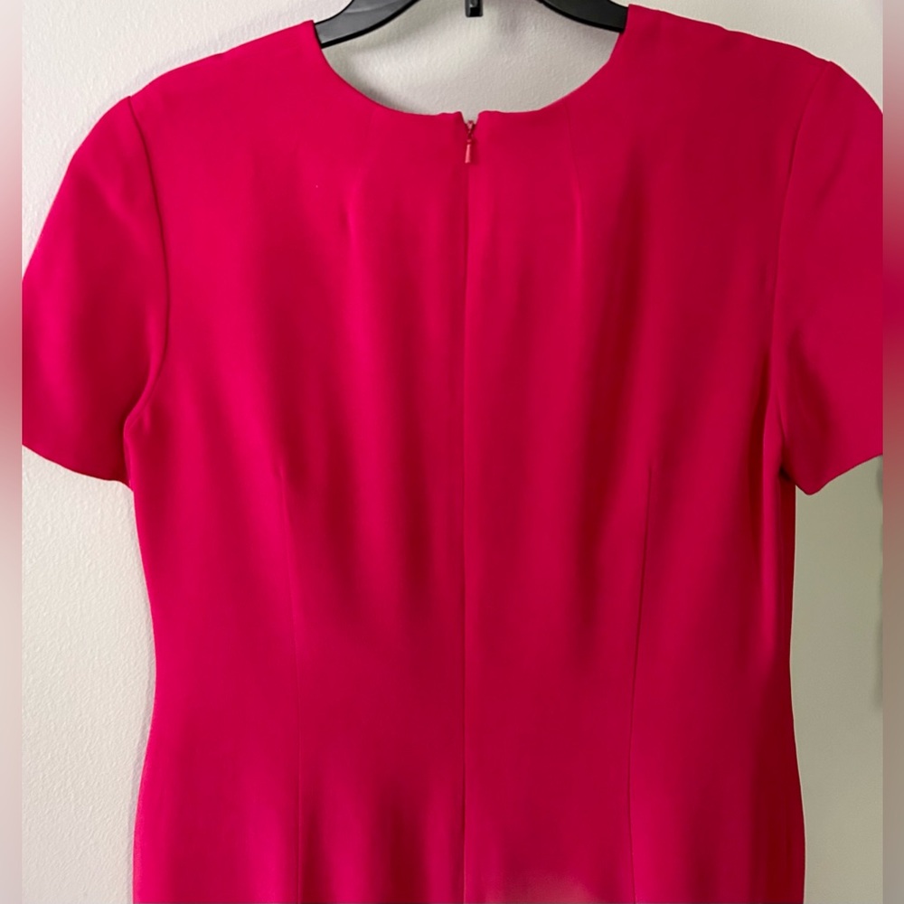 VINTAGE SHOMI Red Silk Short Sleeve Sheath Dress Classic Minimal Capsule | Sz 8 - Picture 7 of 10
